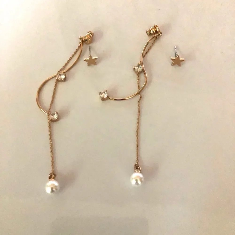 Shooting Star Dangle Earring w/ Faux Pearls